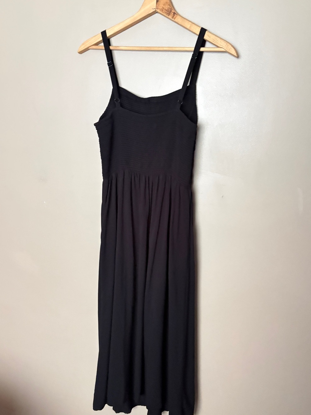 Old Navy fit & flare smocked midi sundress black summer dress viscose L tall EUC - Picture 2 of 15